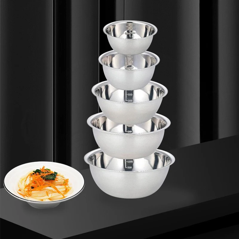 

5Pcs Multiple Sizes Stainless Steel Mixing Bowls Set Cooking Bowl With Scale Salad Noodle Fruit Bowl Washing Bowl Baking Tool
