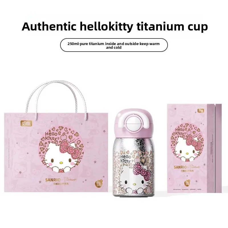 

Маленькая титановая кружка Hello Kitty, термокружка для женщин, стильная кружка для воды с трубочкой.