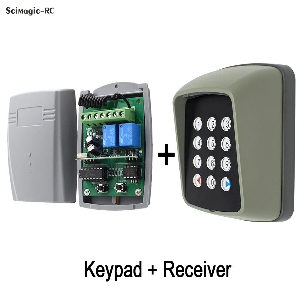 Newest Wireless metal keypad gate opener keypad rolling code 433mhz keypad with 12V/24V 2 Channel Receiver for garage door