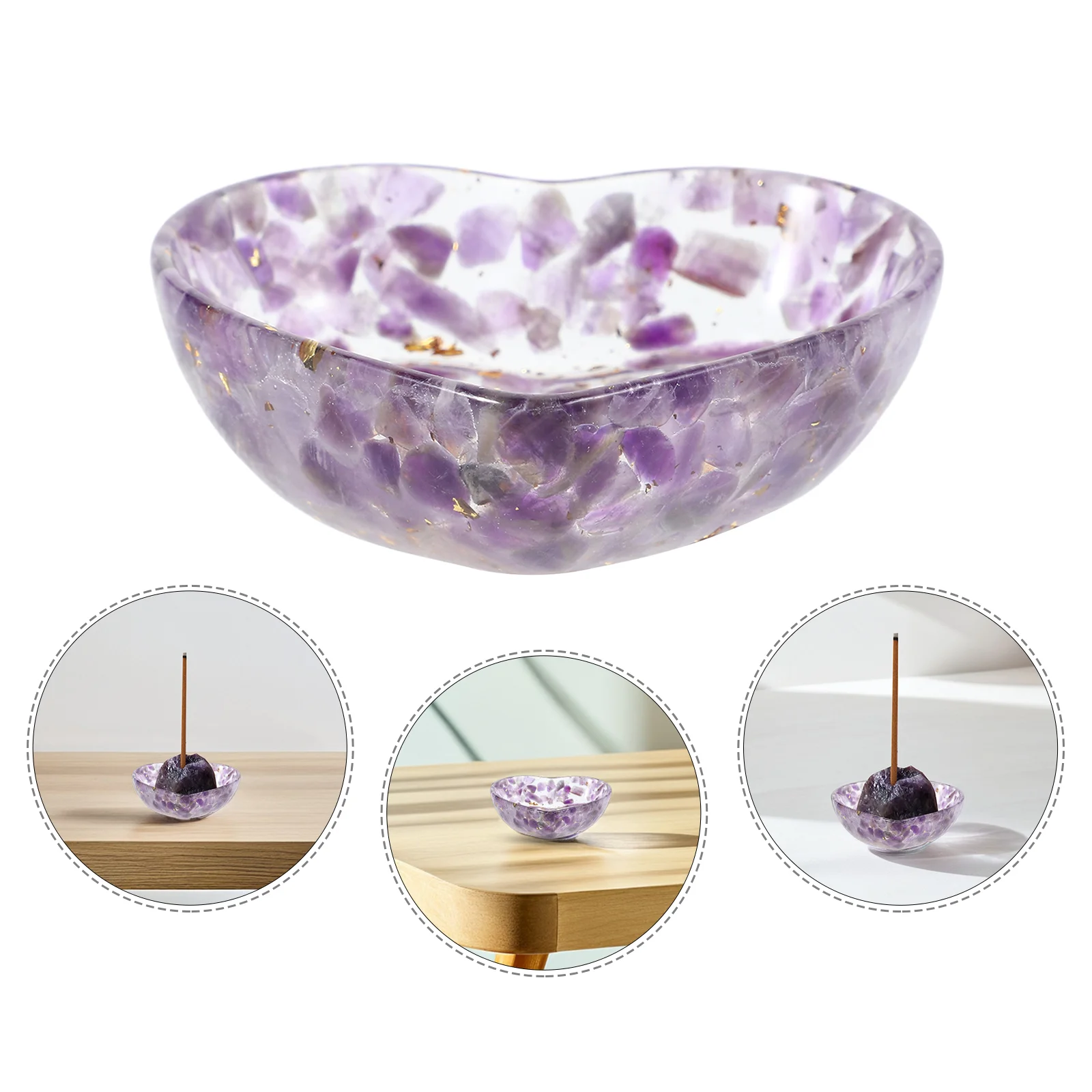 

Cup Decoration Crystal Ornament Home Natural Resin Craft Base Heart Shaped Holder