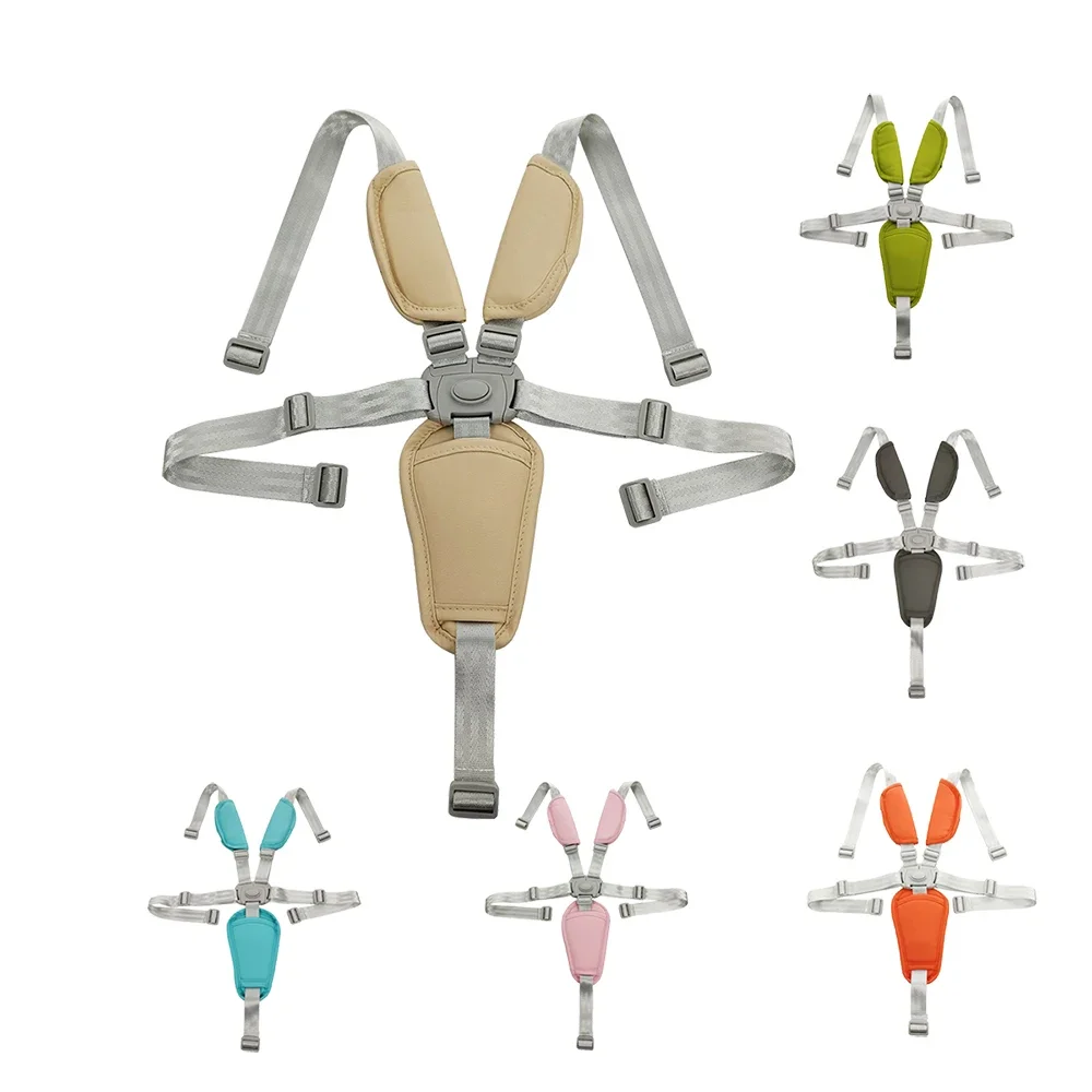 

Baby Harness For Pushchair Dinner Chair Highchair 5 Points Safety Belt Length Adjust PU Leather Shoulder Crotch PAD Universal