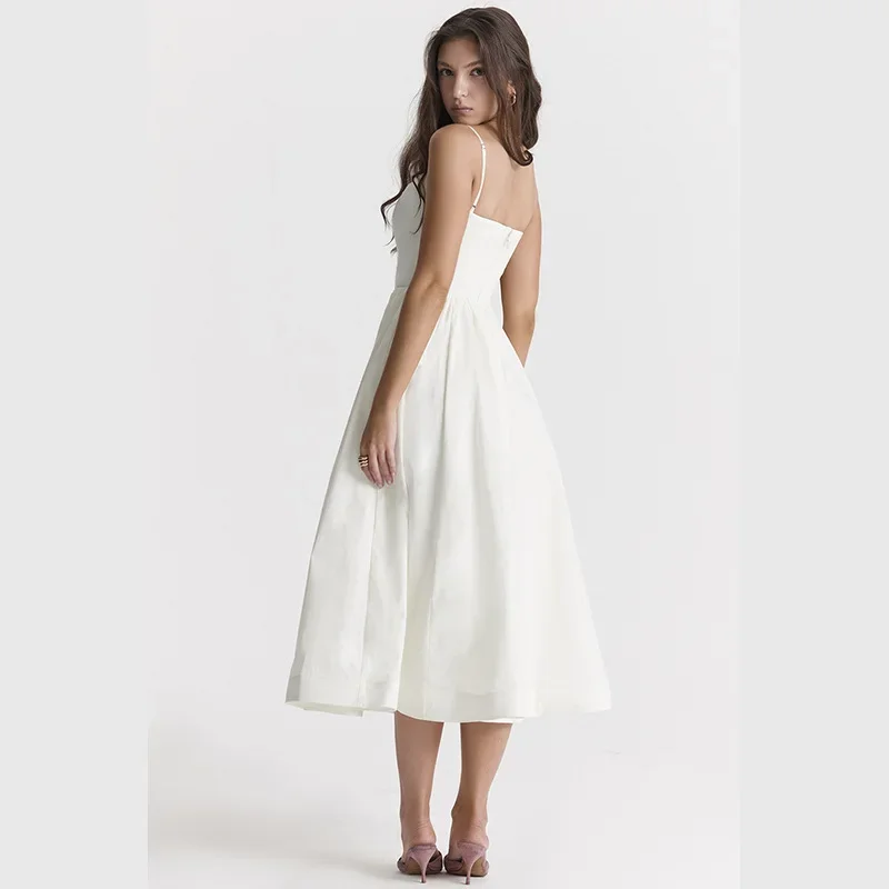 Suninheart-vestido de praia branco midi para mulher, alça de espaguete, linha A, convidado de casamento, roupa casual, verão, elegante, 2023