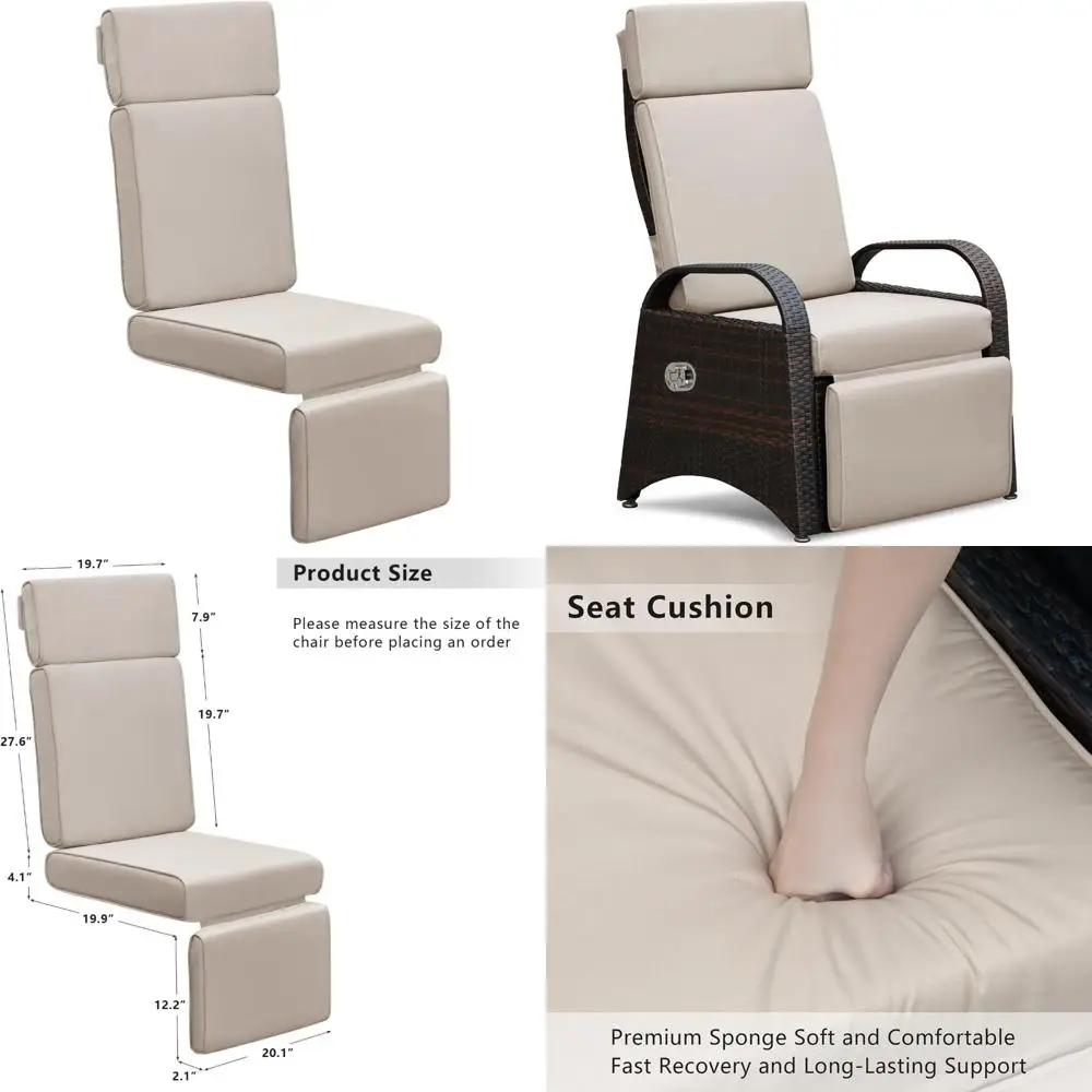 

all-weather khaki patio recliner replacement cushion - waterproof outdoor chair pad