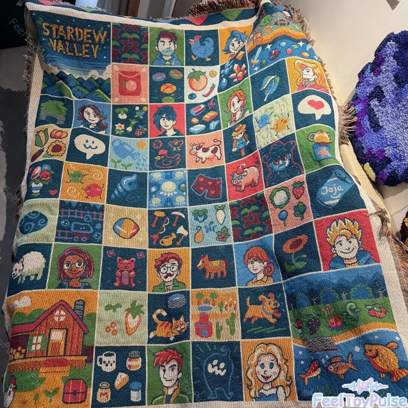 【Genuine】Stardew Valley Farmhouse Patchwork Quilted Throw for Sofa Bed Couch Living Room Home Decoration Lightweight Warm Soft