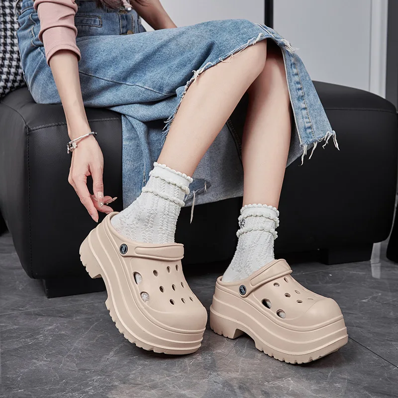 Women 9CM Platform Beach Sandals Waterproof Breathable Female Hole Slides Soft EVA Outdoor Slippers Ladies Thicken Sole Slides