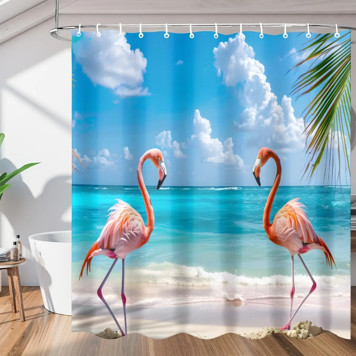 

Pardick Shower Curtain, Beach Flamingo Waterproof Shower Curtain Set with 12 Hooks, Polyester Fabric Shower Curtains for Bathroo