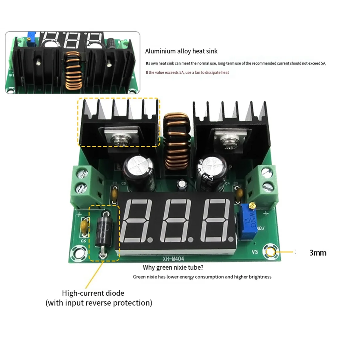 DCDC Buck Converter DC DC Step-Down Module/24V a 12V/12V a 5V8A Ajustável