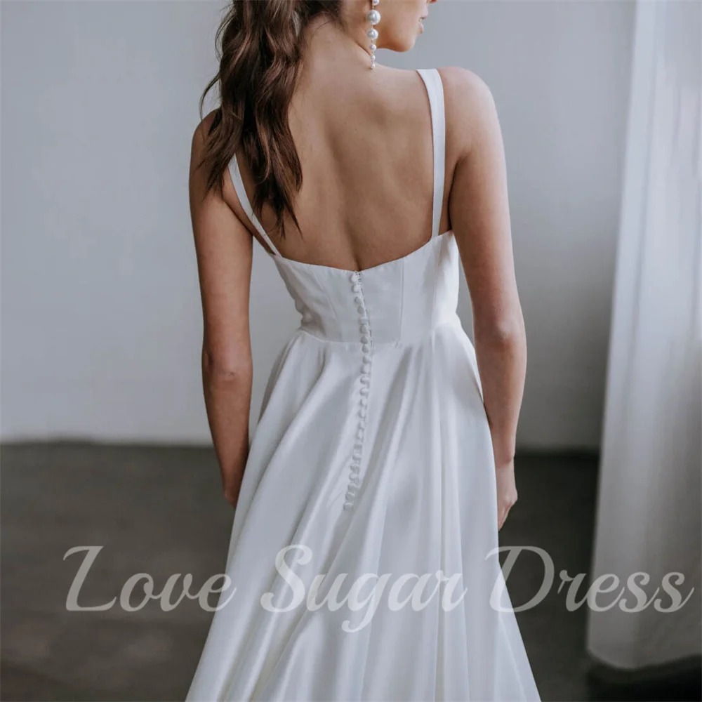 Simple A Line Wedding Dresses Sweetheart Satin Bridal Gowns Back Button Floor Length Bride Dress vestidos para mujer