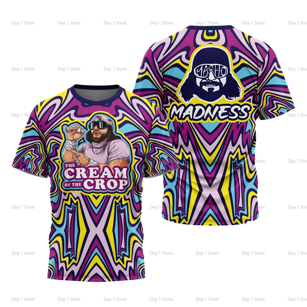 مفتول العضلات رجل كريم المحاصيل راندي سافاج تي شيرت للرجال ثلاثية الأبعاد الرياضة سريعة الجافة قصيرة الأكمام المحملة اليومية عادية المتضخم تي شيرت