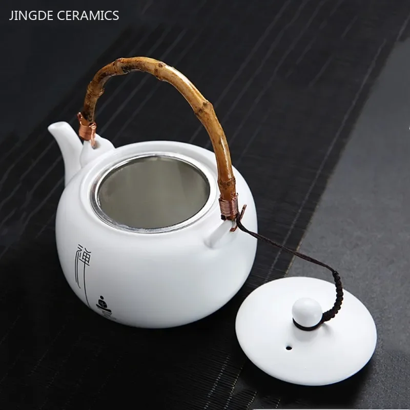 680ml Large Capacity Ceramic Teapot Zen Beam Pot Home Beauty Tea Set White Porcelain Tea Infuser Traditional Tea Accessories