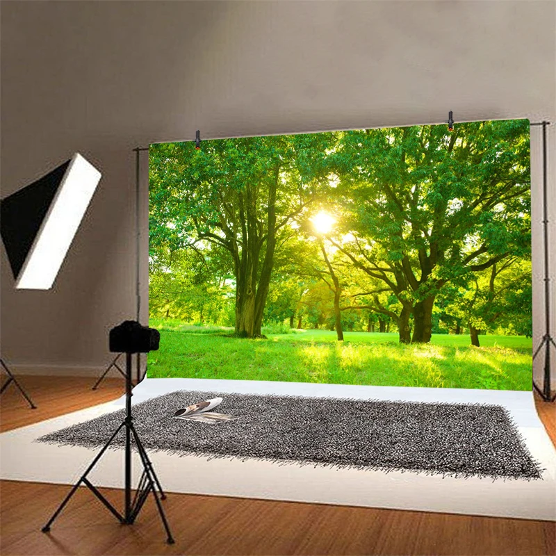 Telón de fondo de primavera para fotografía, decoración de fiesta temática de Camping, bosque, paisaje Natural, árboles verdes