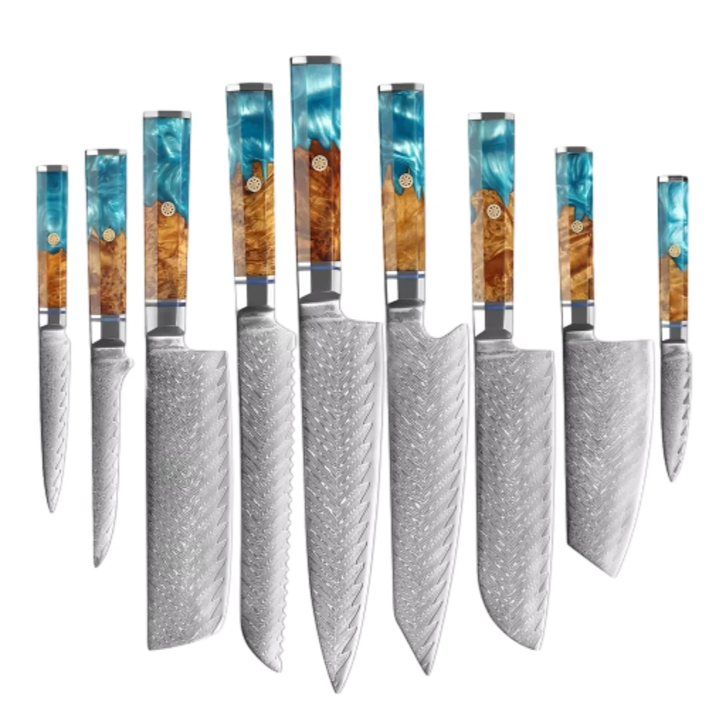 

Damascus Steel Kitchen Knife Razor sharp Chef Knife Japanese vg10 Boning Knives Santoku Fruit knife Octagon Resin Wood Handle