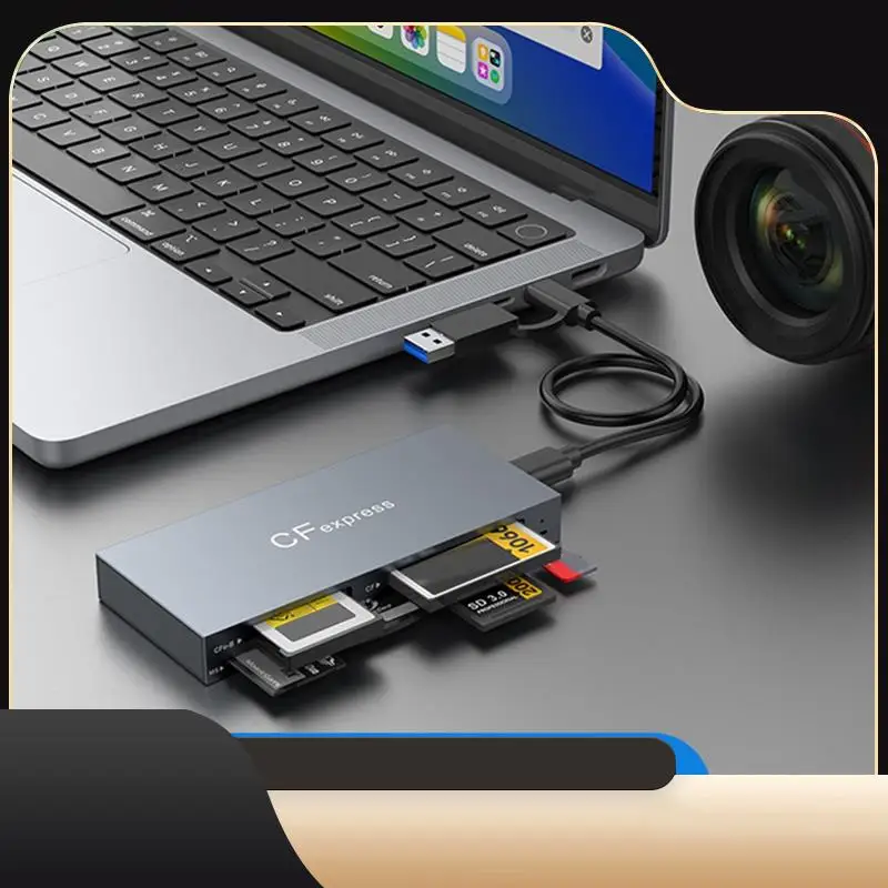 

6-In-1 Cfexpressb Card Reader, USB 3.2 Card Reader For SD/TF/MS/XD/CF Memory Card Adapter Read 6 Cards Simultaneously-T44C