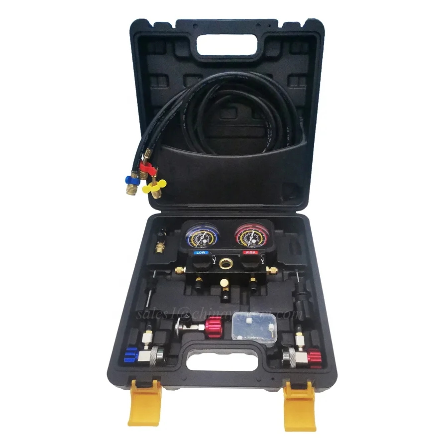 Elettrovalvola HVAC A/C Refrigeration Kit R32 R410A R134A Ball Valve Manifold Gauge Set Auto Service Kit 1.2 Meter Charging Hoses Altre valvole — dettaglio 3