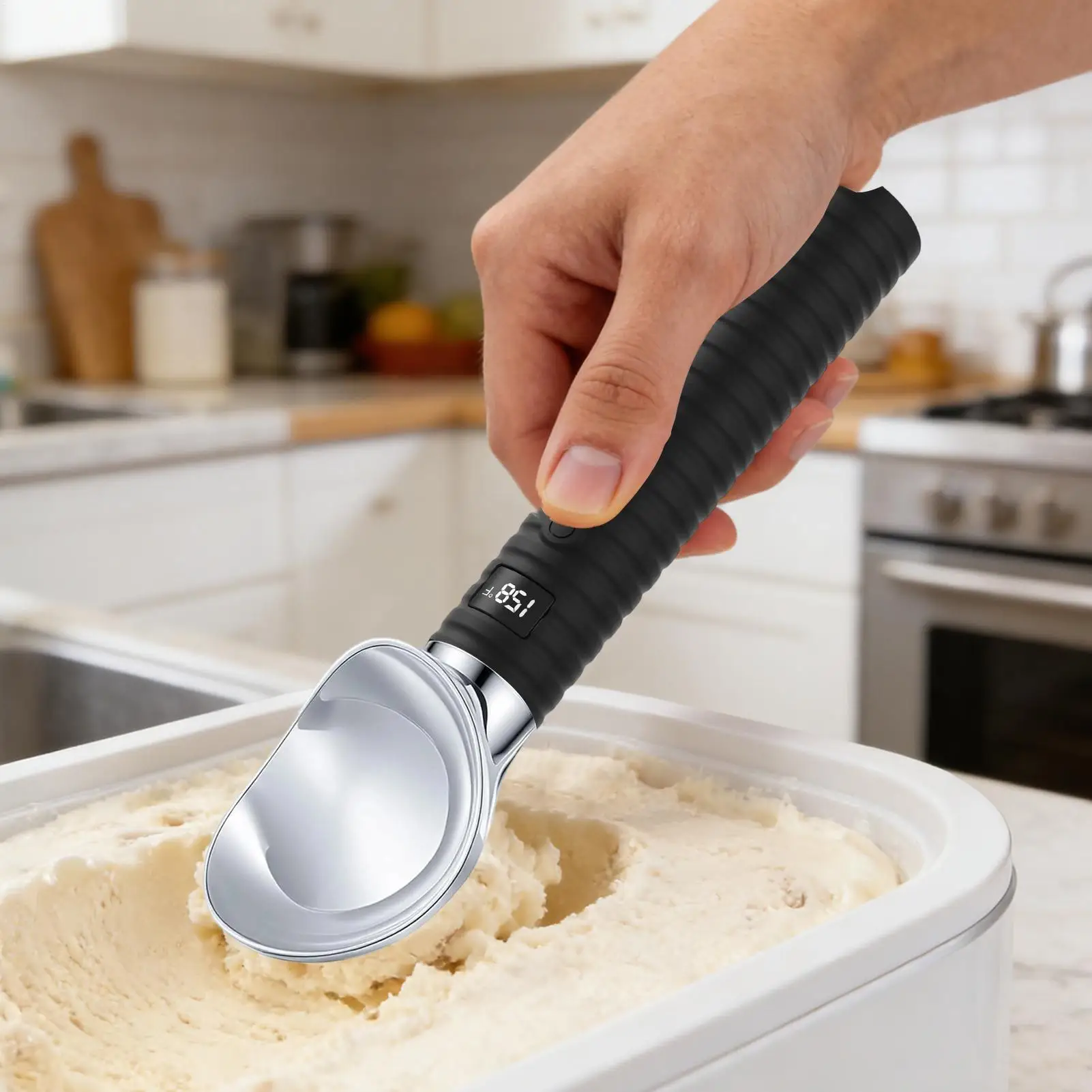 Electric Ice Cream Scoop Waterproof 2-Level Adjustable 131/158 Metal Heated Food Scoopers For Kitchen Dessert Buffet Birthday