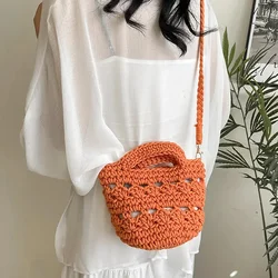 Women's Crochet Bag Shoulder Crossbody Handbag Braided Handmade Woven Bag Casual Lady Fashion Small Rope Bag 2025 New