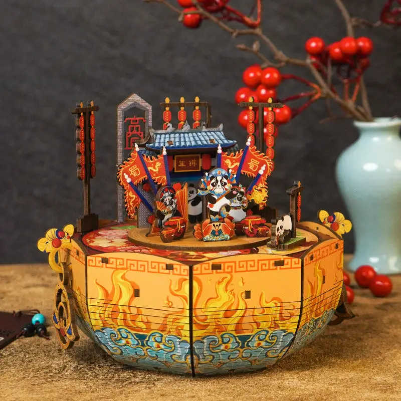 Wooden DIY Music Box Kit–Chengdu Impression Chinese Style 3D Puzzle Building Set with Rotating Mechanism,Creative Gift for Girls