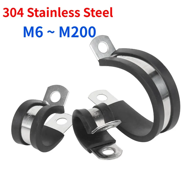 Rubber Lined R Clips 6-200mm 304 Stainless Steel Bracket Clamp Pipe Wall Mounting Fix Fasteners for Wires Cable Clamp Clip