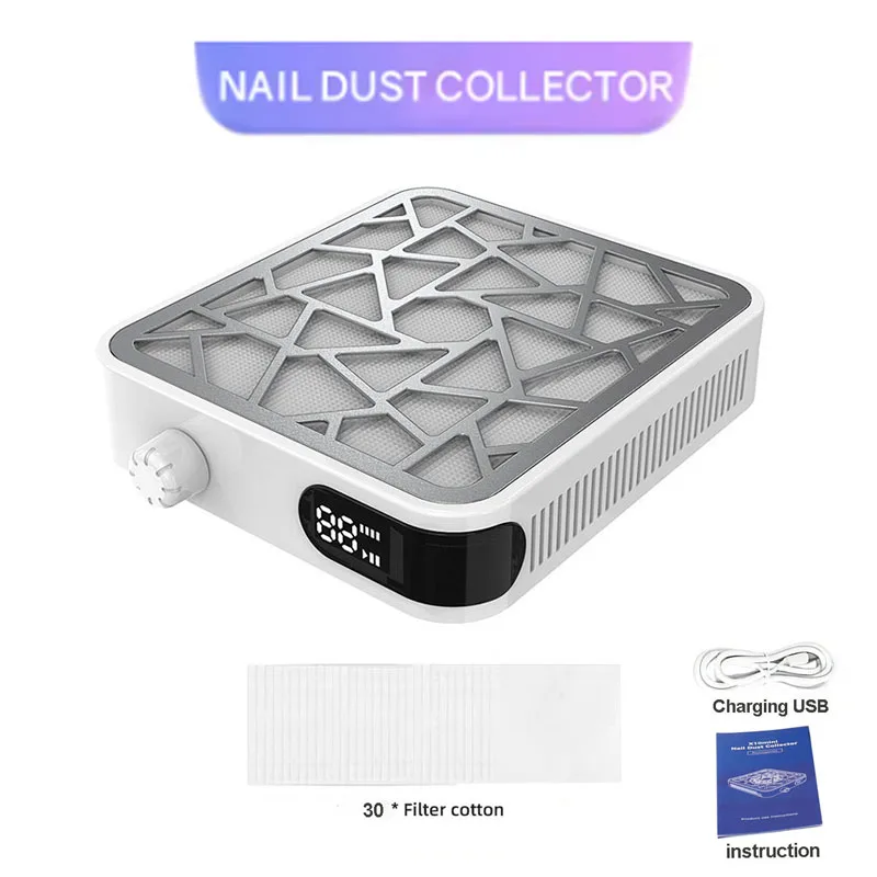 Rechargeable Nail Dust Collector, 6000RPM Powerful Nail Vacuum Suction, 10 Speed Adjustable Mini Nail Dust Extractor with LCD