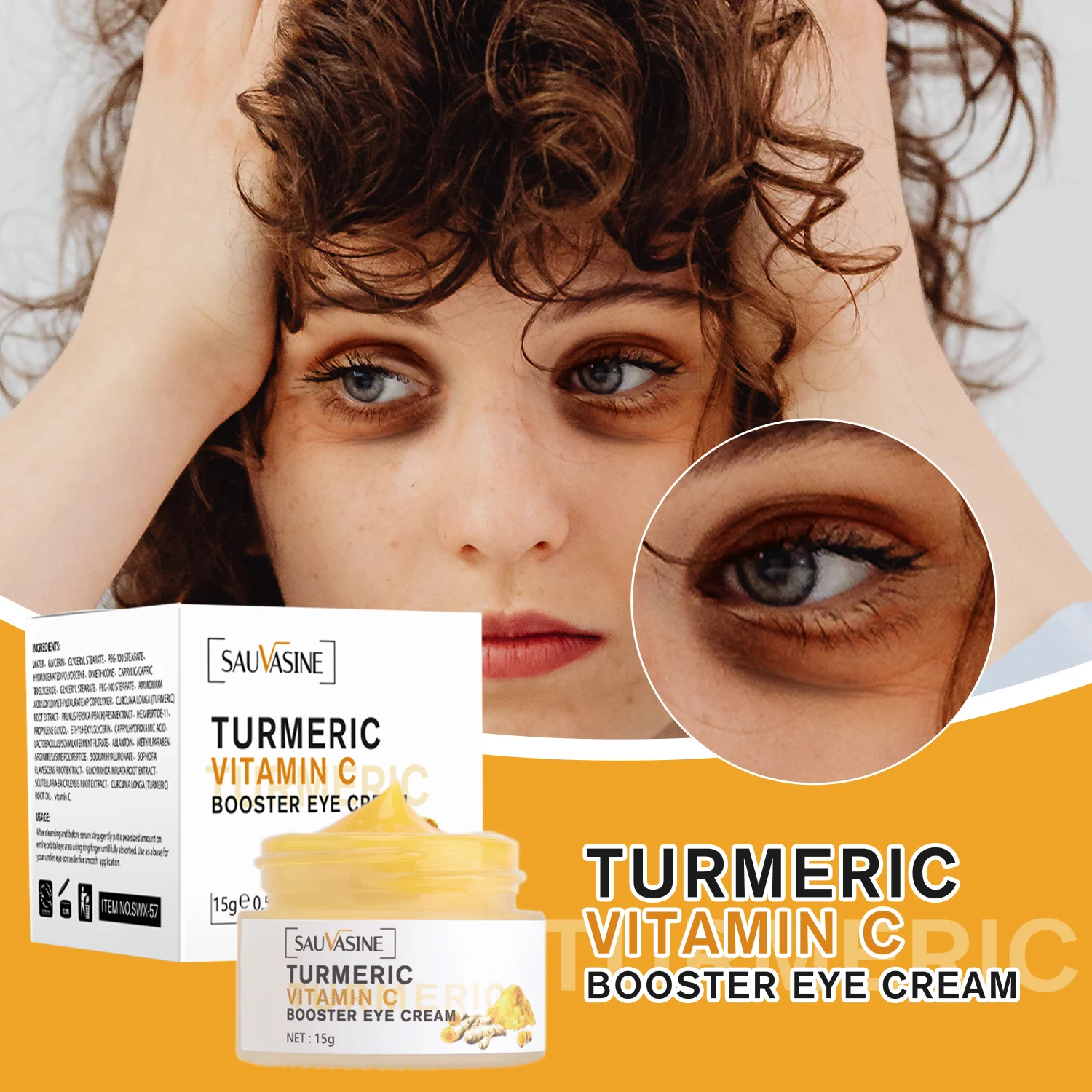 Turmeric Eye Cream Anti-Puffiness Remove Eye Wrinkles Crow’s Feet Eliminate Dark Circles Firm Eye Skin Vitamin C Cream Face Care