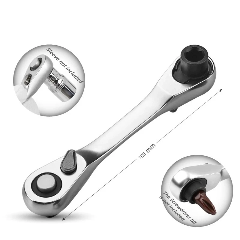 Mini Ratchet Wrench Double Ended Quick Socket Ratchet Wrench 1/4 Inch 72-tooth Screwdriver Hex Torque Wrenches Hand Repair Tools