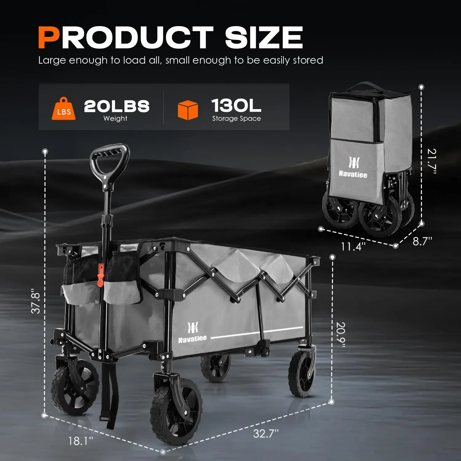 Folding Wagon, Wagon Cart Heavy Duty Foldable with Two Drink Holders, Utility Grocery Wagon