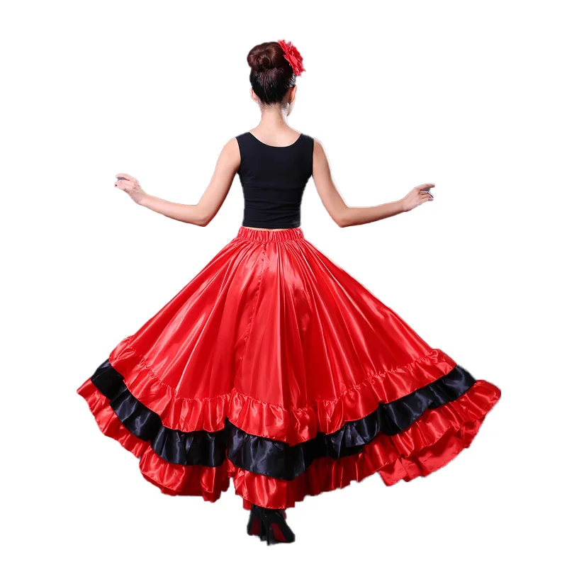 Gonna da flamenco spagnolo donna zingara da 720 gradi poliestere raso liscio grande altalena festa di carnevale sala da ballo costumi di danza del ventre vestito