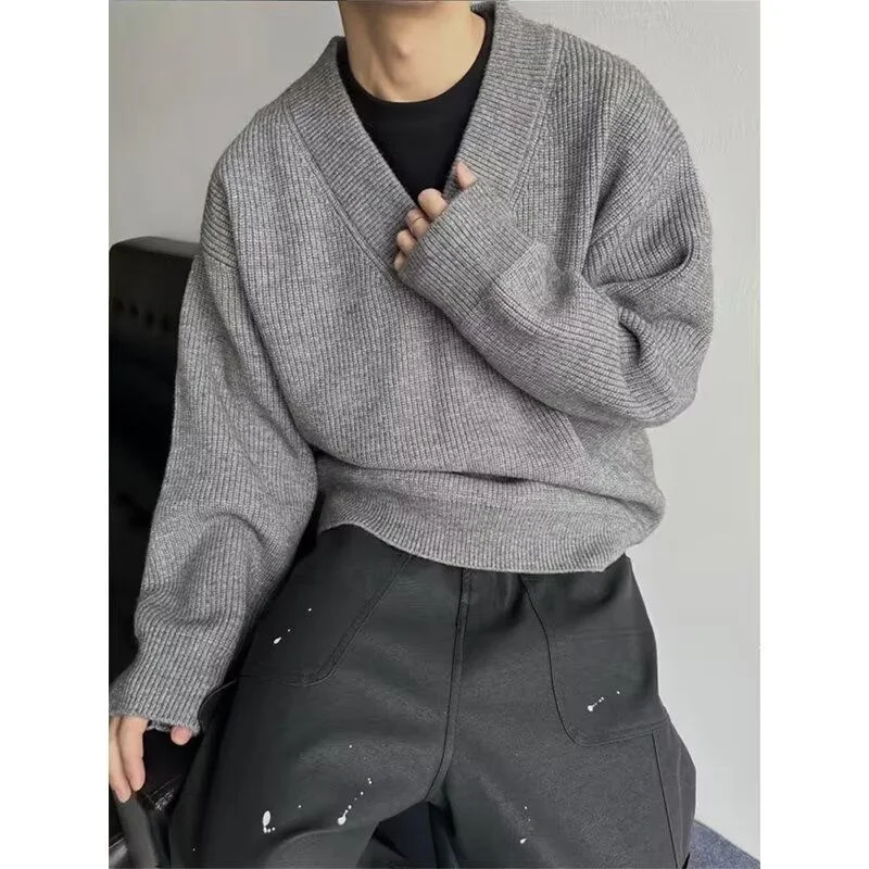 Sweater Rajut Pria Hong Kong, Model Longgar, Tebal untuk Musim Dingin, Hoodie Santai untuk Pasangan, Nuansa Mewah, Pakaian Luar Trendi