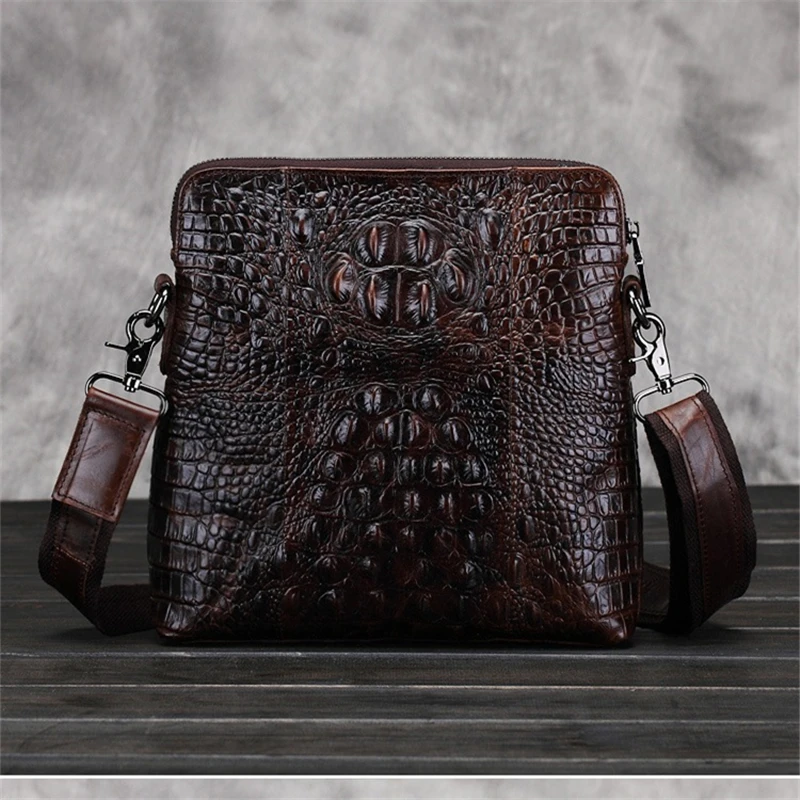 

Nesitu Высококачественная винтажная кофейная верхняя часть из натуральной кожи с крокодиловым зерном, женская и мужская сумка через плечо, кошелек из воловьей кожи M078