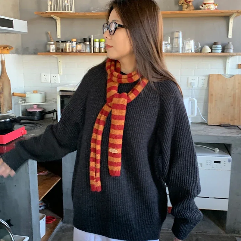 

Осенне-зимний полосатый универсальный теплый шарф в корейском стиле, атмосферный студенческий шарф
