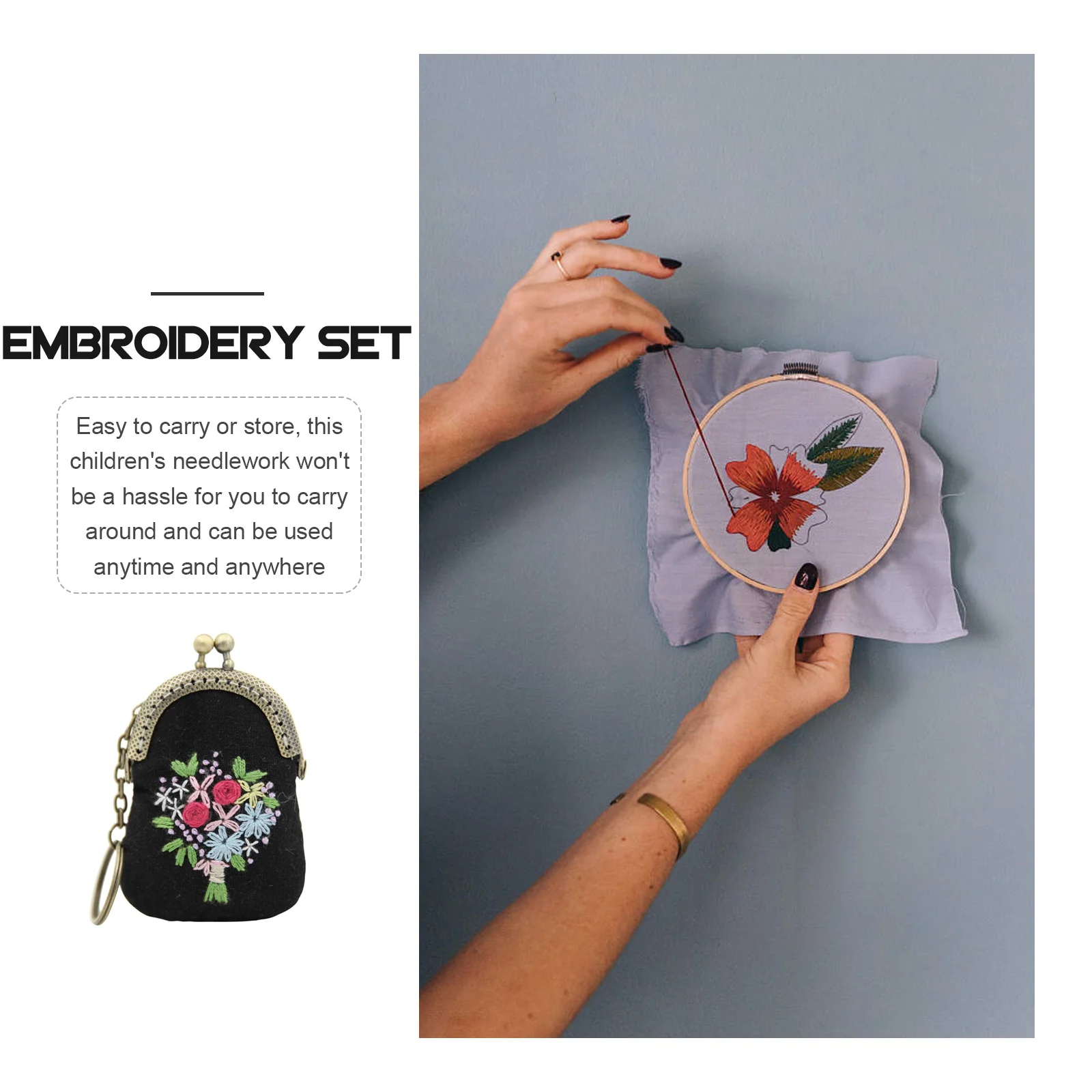 

1 Set Embroidery Kit For Beginners Adults Diy Bag Material Crafting Wallet Smooth Surface Portable Needlework Chains Unfinished