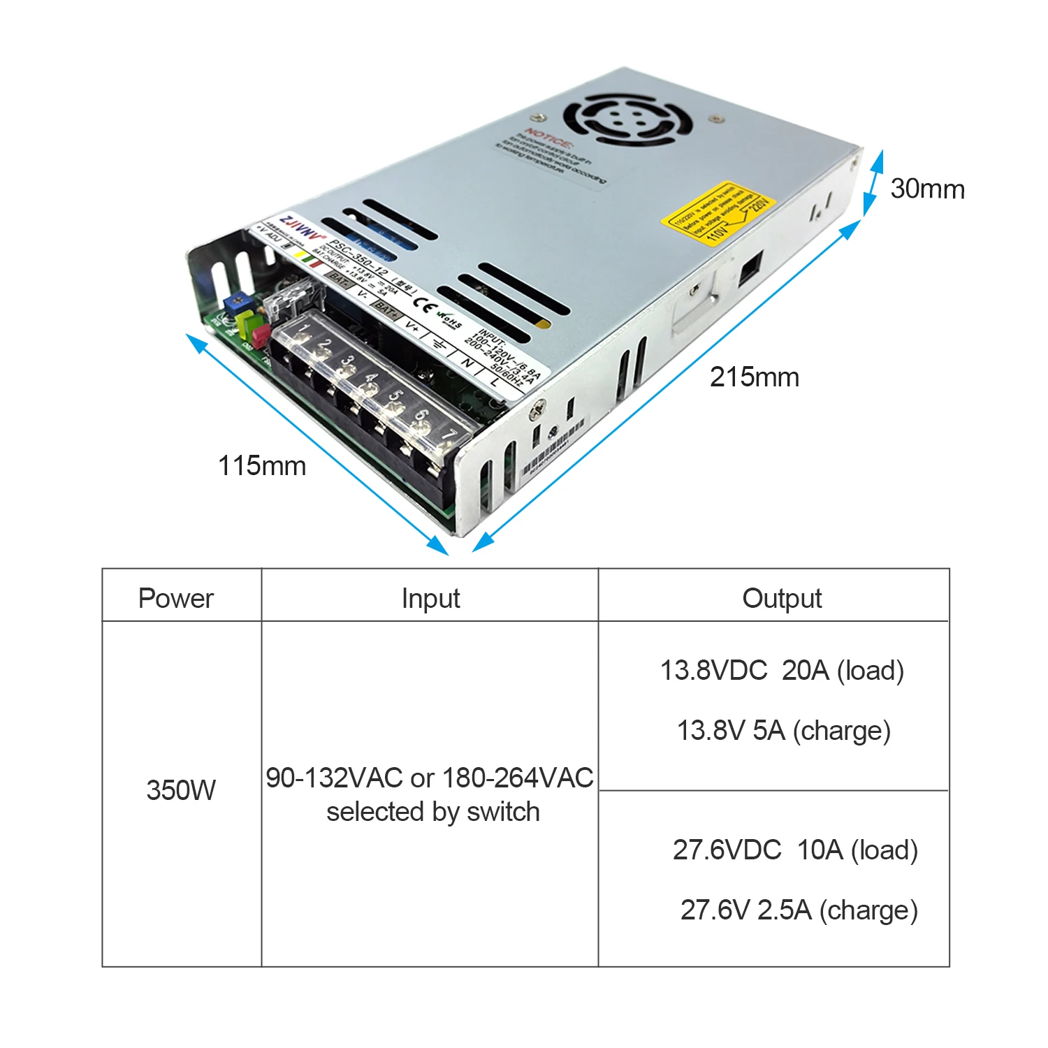 New 350w 12/24v  universal AC UPS/Charge function monitor switching power supply input 110/220v battery charger output 27.6VDC