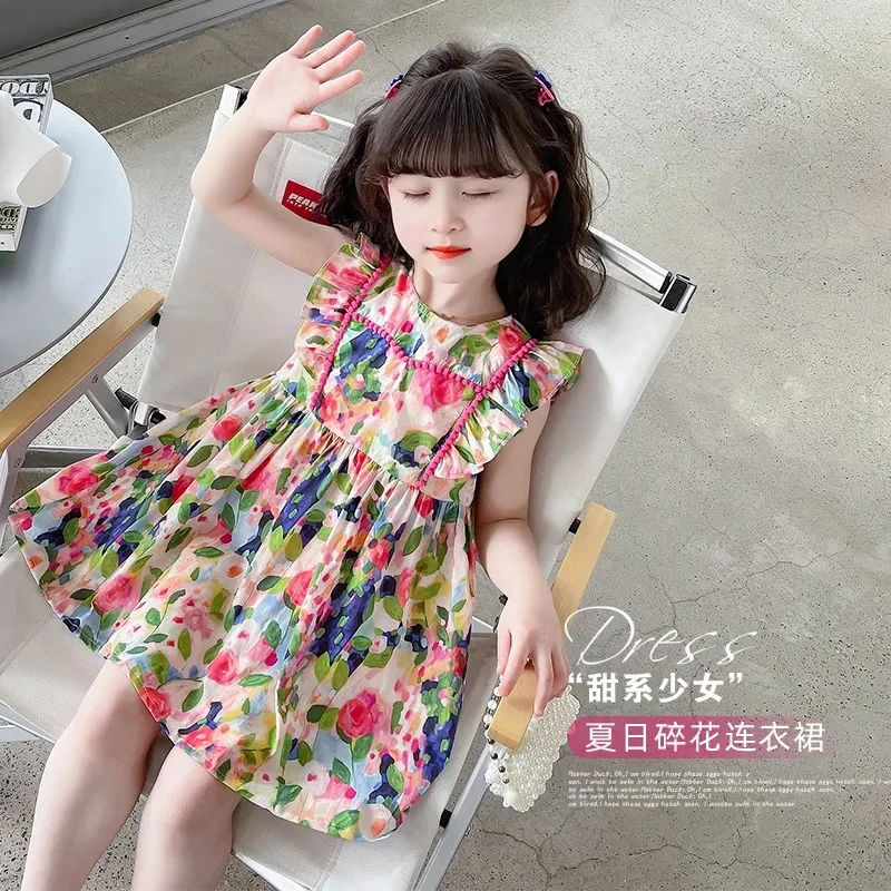 

Summer Baby Girl Casual Dress Toddler Floral Print Puff Sleeveness Dress Fashion Girls Princess Dresses Kids Clothes