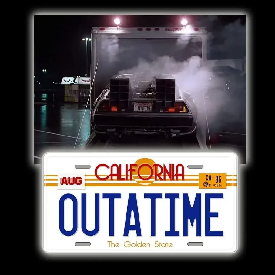 Back to The Future Replica Stamped Aluminum License Plate - Outatime Print - Novelty Car Tag Measuring 12x6 Inches