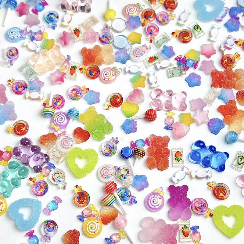 Colorful Candy Mixed Series Nail Art Charms Painted Lollipops Fudge Hearts Beas Nail Decorations Accessories for Manicure DIY