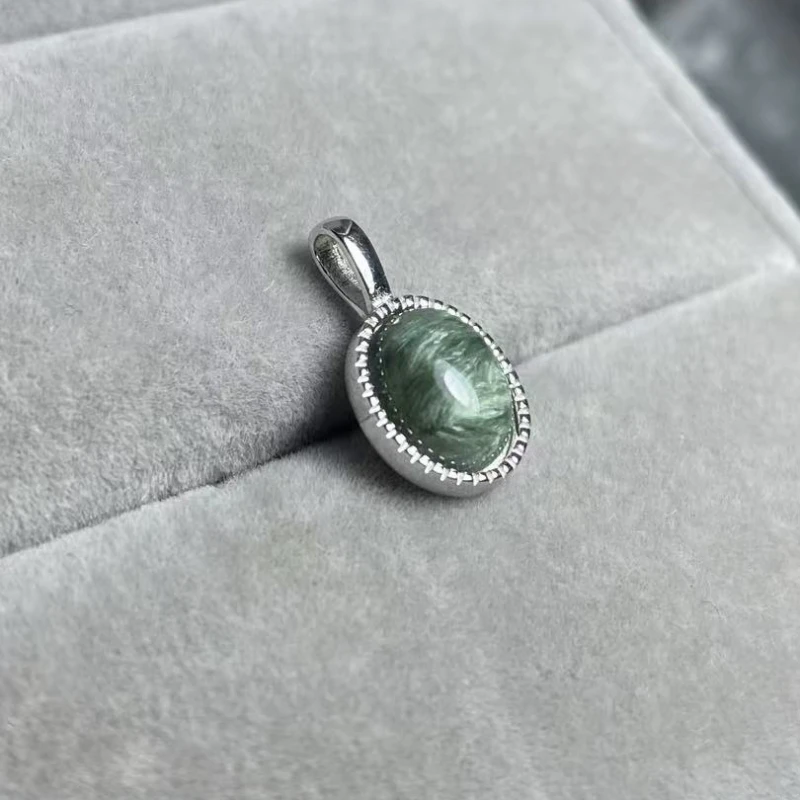 

1 подвеска из стерлингового серебра 925 пробы, натуральный 7x9 мм, подвеска из зеленого серафинита для подарка