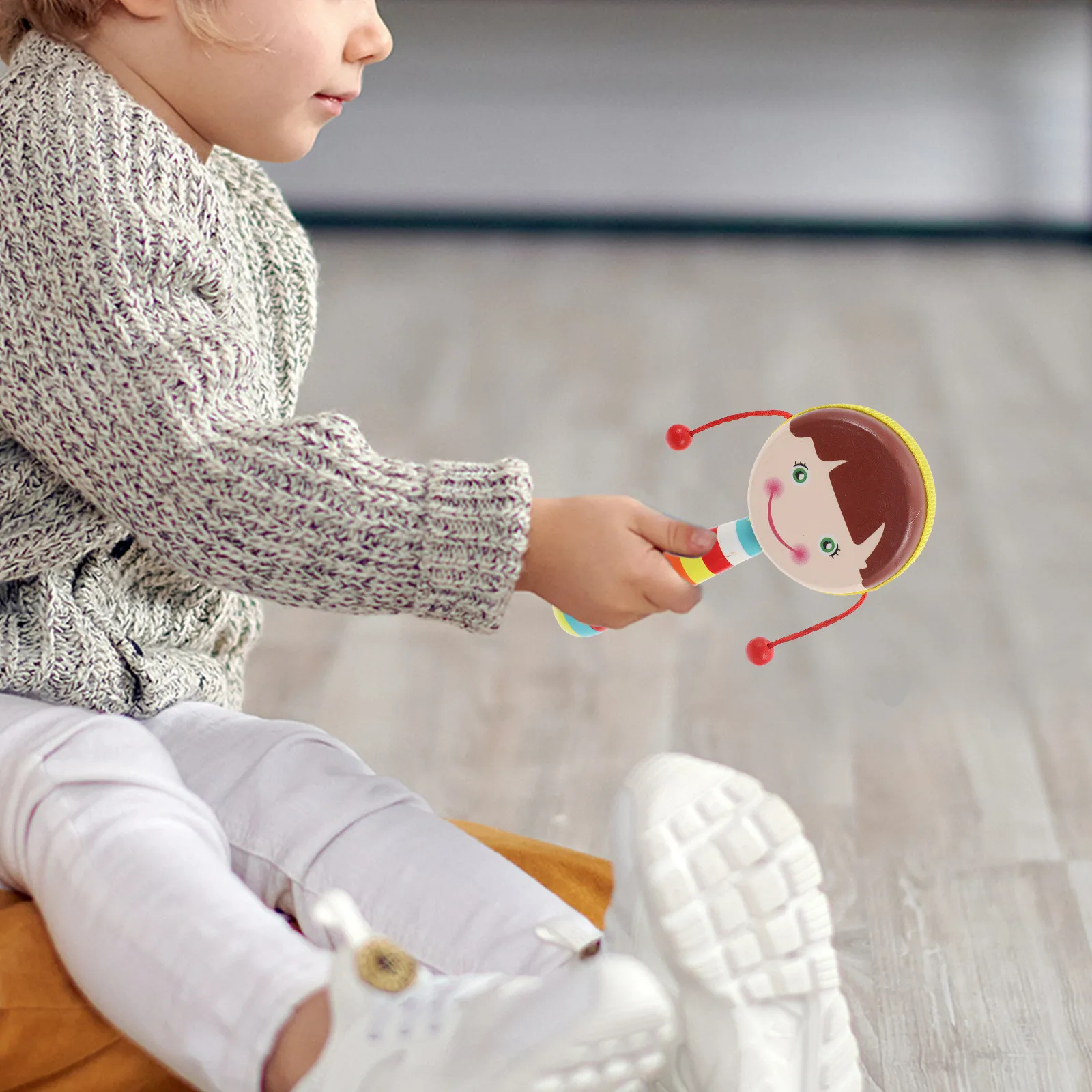 

2Pcs Wooden Rattle Baby Handheld Cartoon Design Musical Shaking Rattle for Sensory Development Hand Eye Coordination Infant