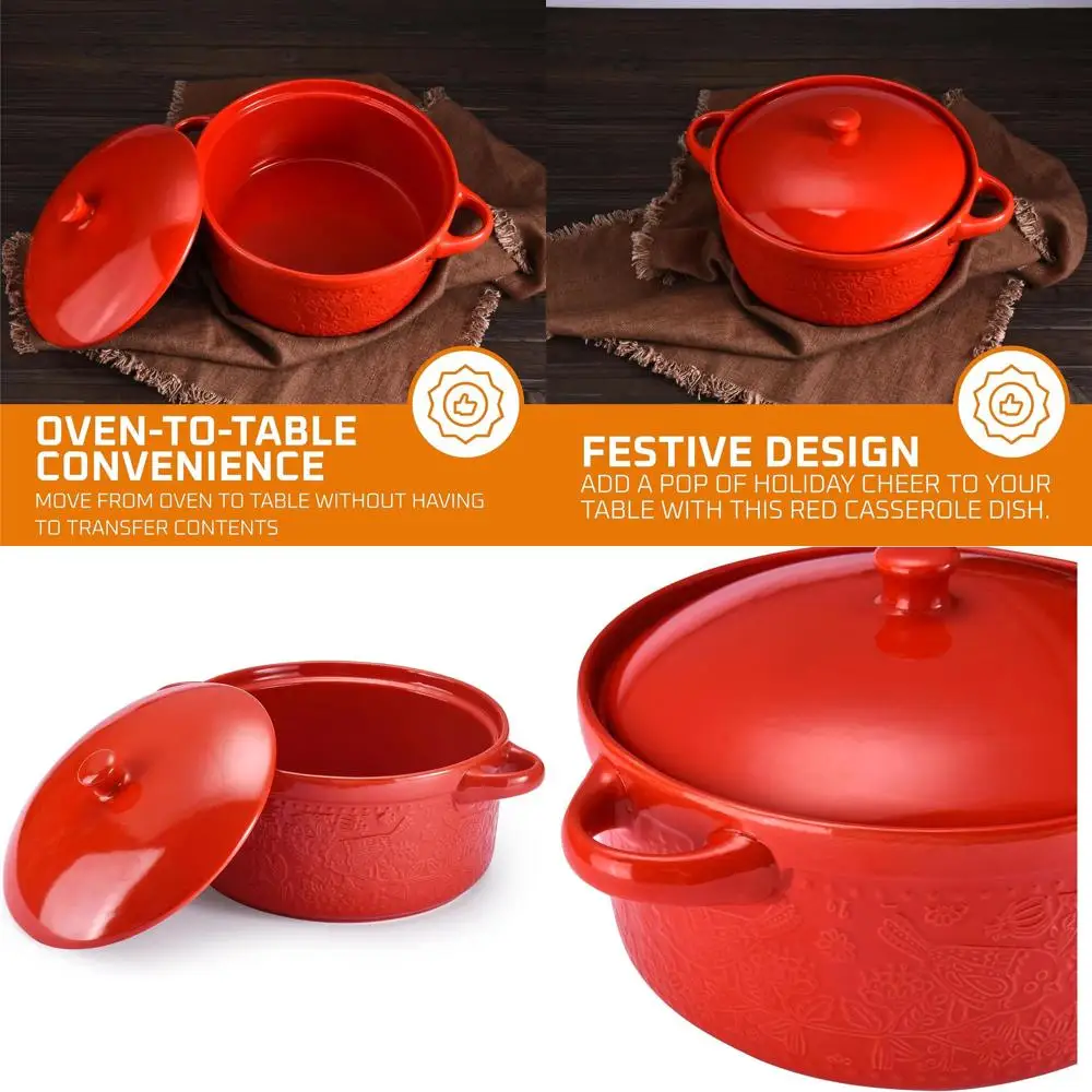 

Ceramic Casserole Dish - Baking Dish Bowl Oven Safe With Lid and Handles - Covered Glass Cookware Essential for Kitchen - For Ba