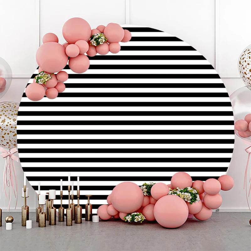 Stripe Backdrop Cover Round Minimalist Black and White Birthday Party Decorations Circle Photo Background for Photography Props