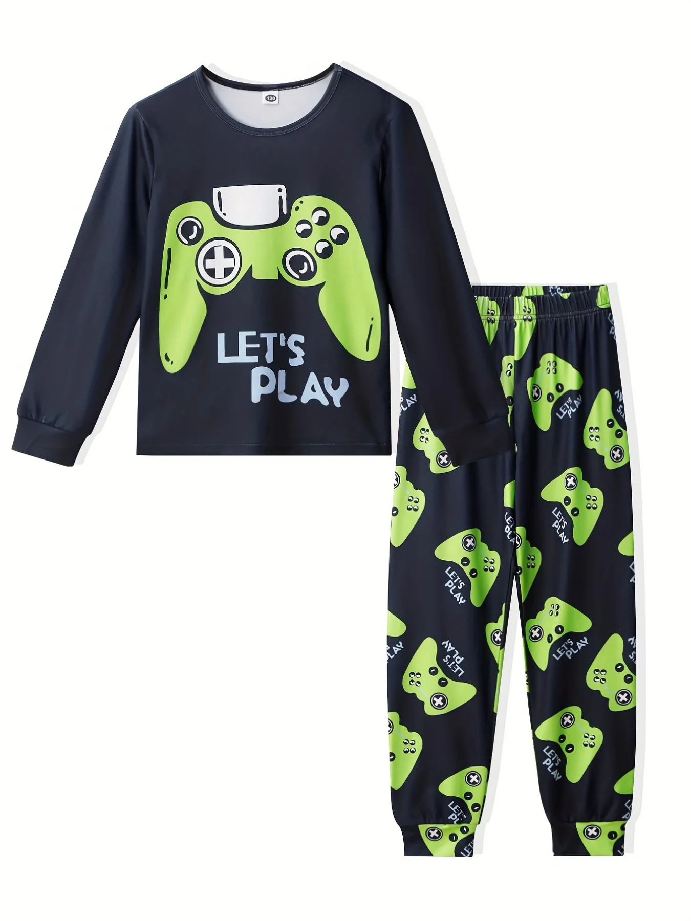 

Casual Underwear Set, Gamepad Letter Print Round Neck Long Sleeve & Trousers, Comfy & Skin-friendly Set