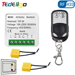DELIGO-ワイヤレスレシーバーモジュール,110v 220v,240v,シングルワイヤーなし,ファイアライト付き,433mhz 100w,2チャンネルリレー
