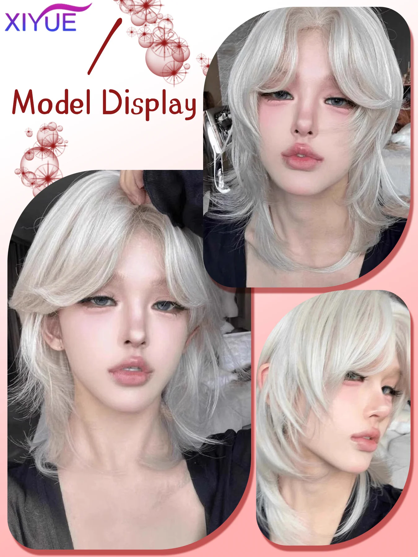 Lolita Synthetic Wig Forehead Lace Wolf Tail Short Curly Hair White Gold Layering Daily Fluffy Wig Full Head Unisex Daily Hallow