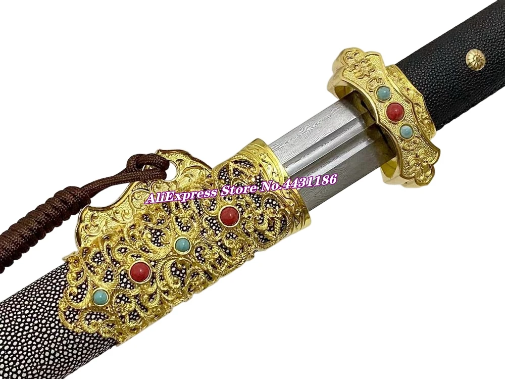 Handmade Chinese KungFu Functional Dao Sword Damascu Folded Steel Blade Full Tang China WuShu TaiChi Double Edge Battle Jian view 5