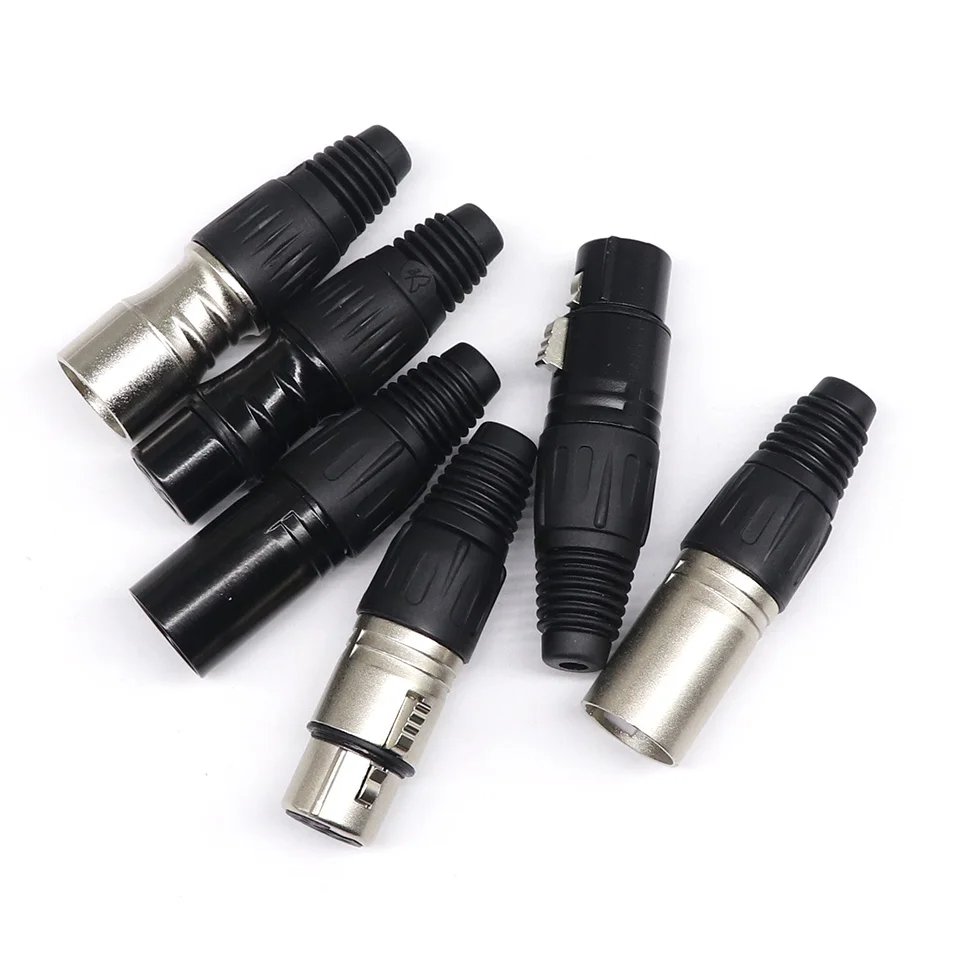 XLR 3/4/5 Pin Male/Female Microphone Audio Cable Plug Connector Cannon MIC Cable Terminal Black Silver Microphone Plug