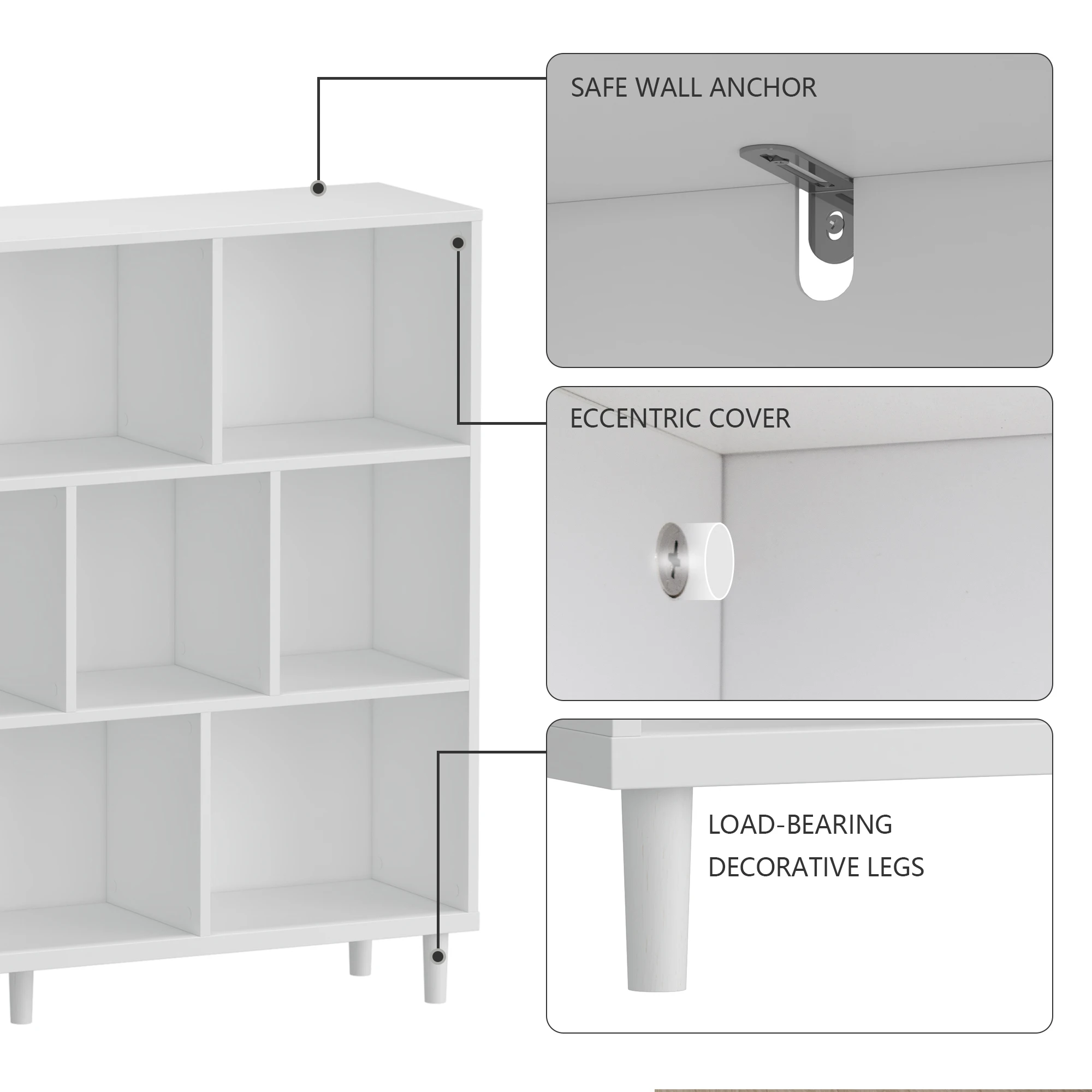 10-Cube Open Bookshelf White 3-Tier Grid Storage Cabinet Freestanding Display Bookcase with Legs Modern Living Room Divider Shelf Suitable for Living Rooms Homes Bedrooms view 5
