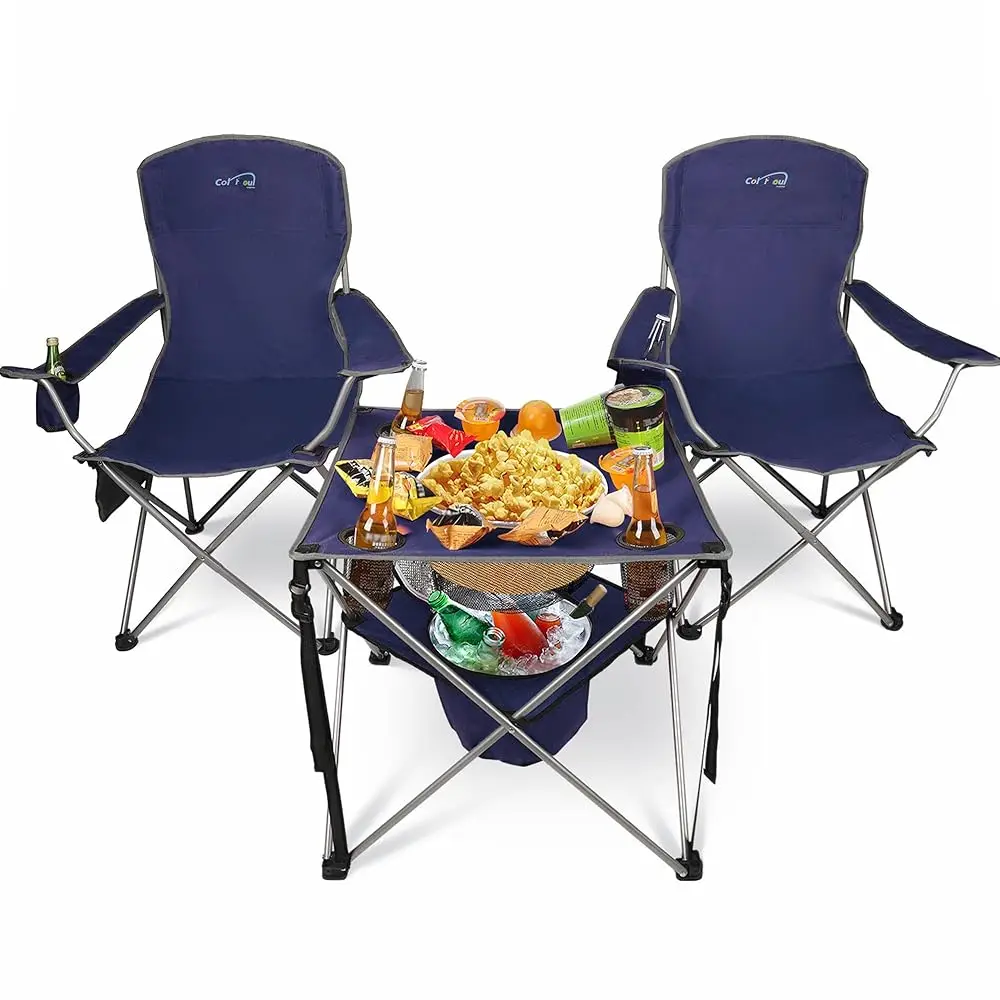 

Folding Camping Chairs 2 Pa For Adults,Large Folding Lawn Chairs Set Of 2 With Table,Outdoor Camping Chairs Set For