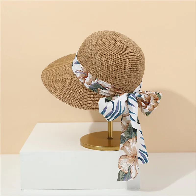 Fashion Fisherman Scarf Straw Hat Female Korean Style Big Brim Bow Sun Protection Hat Summer Versatile Uv Protection Sun Hat