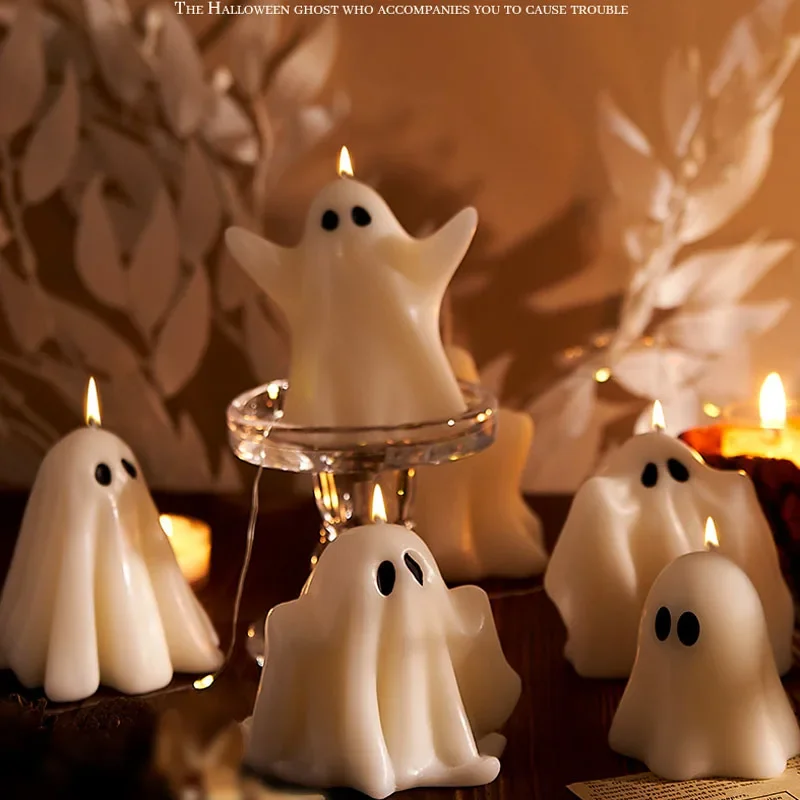 

Halloween Ghost Scented Candle Smokeless Creative Ornaments Funny Ghost Shaped Scents Candle Desktop Decorations Ornaments Gift