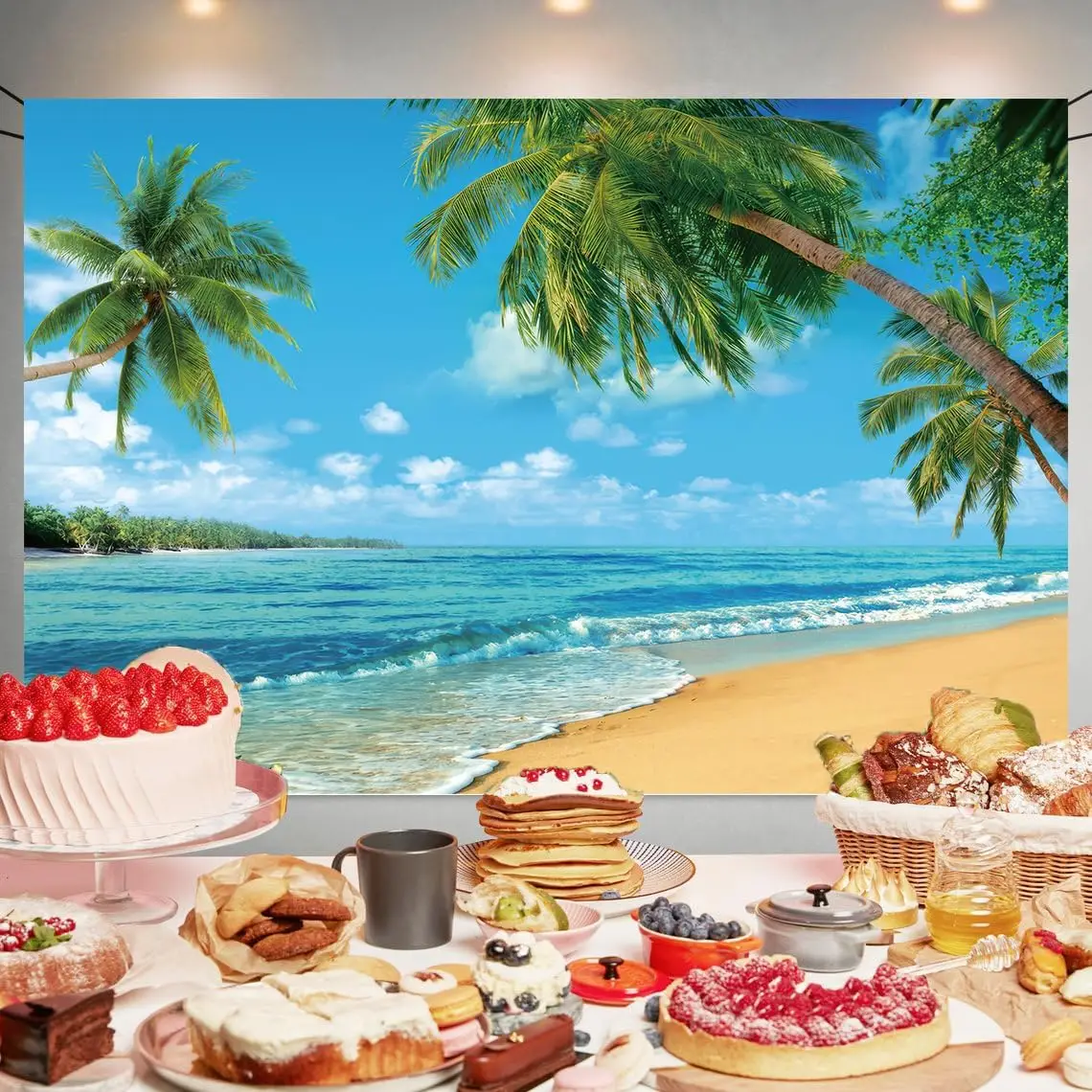 Tropical Beach Palm Tree Tapestry, Ocean Wave Seaside Scenery Print Wall Hanging for Bedroom Living Room Dorm Decor