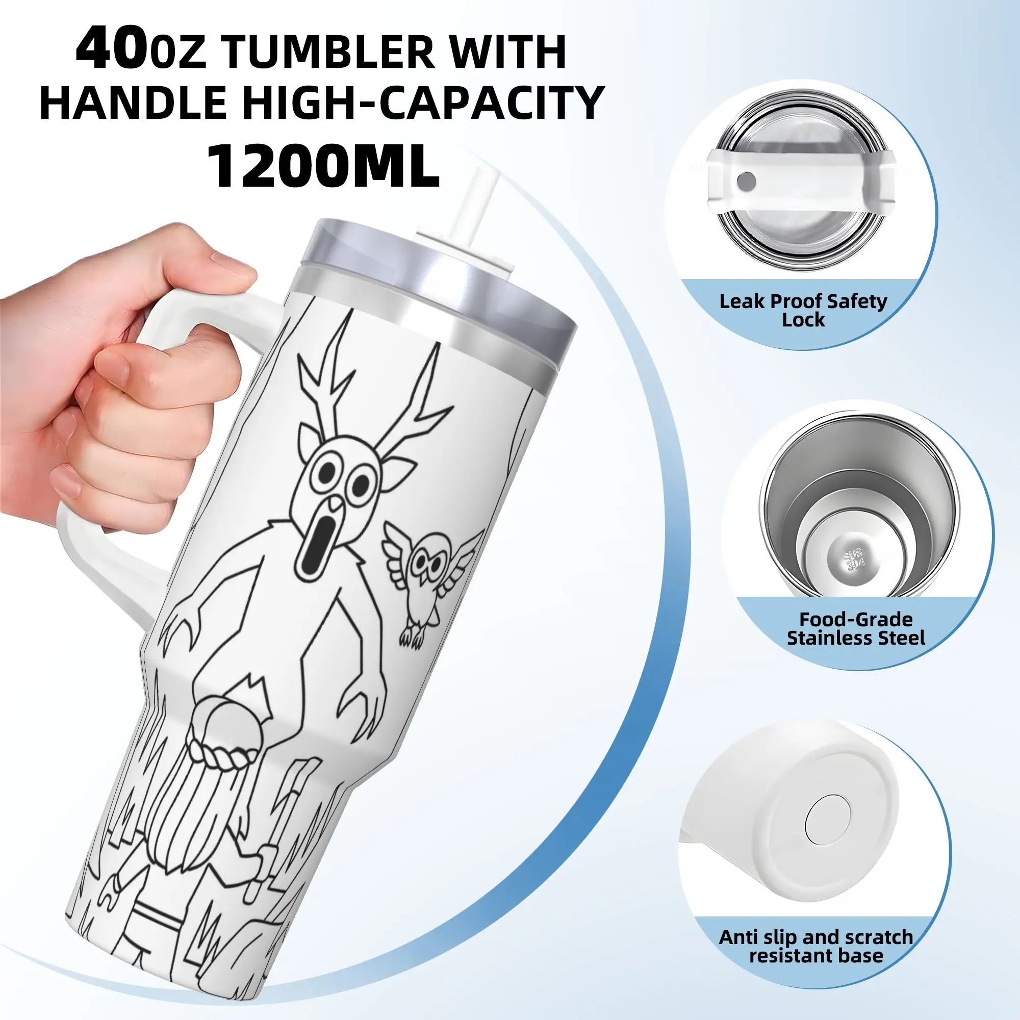 99 ليالًا في الغابة كوب من الفولاذ المقاوم للصدأ كوب حراري للسفر مع شفاطات وغطاء أكواب سيارة كبيرة زجاجة مياه للمشروبات الباردة